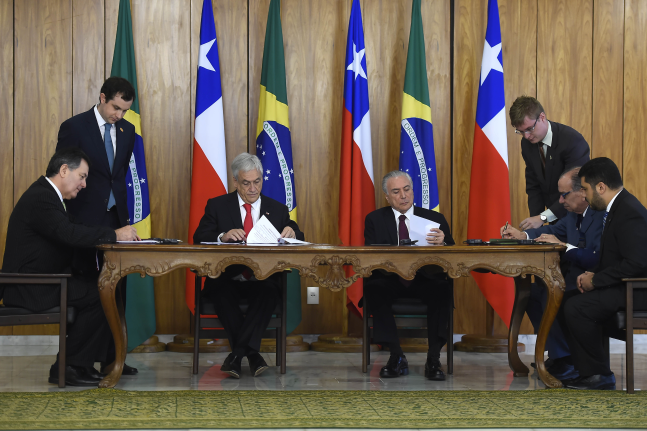 Presidentes Piñera y Temer formalizan mesa de trabajo para un Acuerdo de Libre Comercio Chile - Brasil