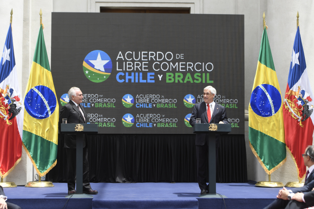 Presidentes Piñera y Temer firman Tratado de Libre Comercio Chile- Brasil: Este acuerdo viene a profundizar el comercio de bienes, servicios, la integración y es un nuevo gran paso adelante en esta relación