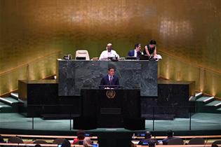 El presidente del Gobierno en funciones, Pedro Sánchez, interviene en la Asamblea General de la ONU