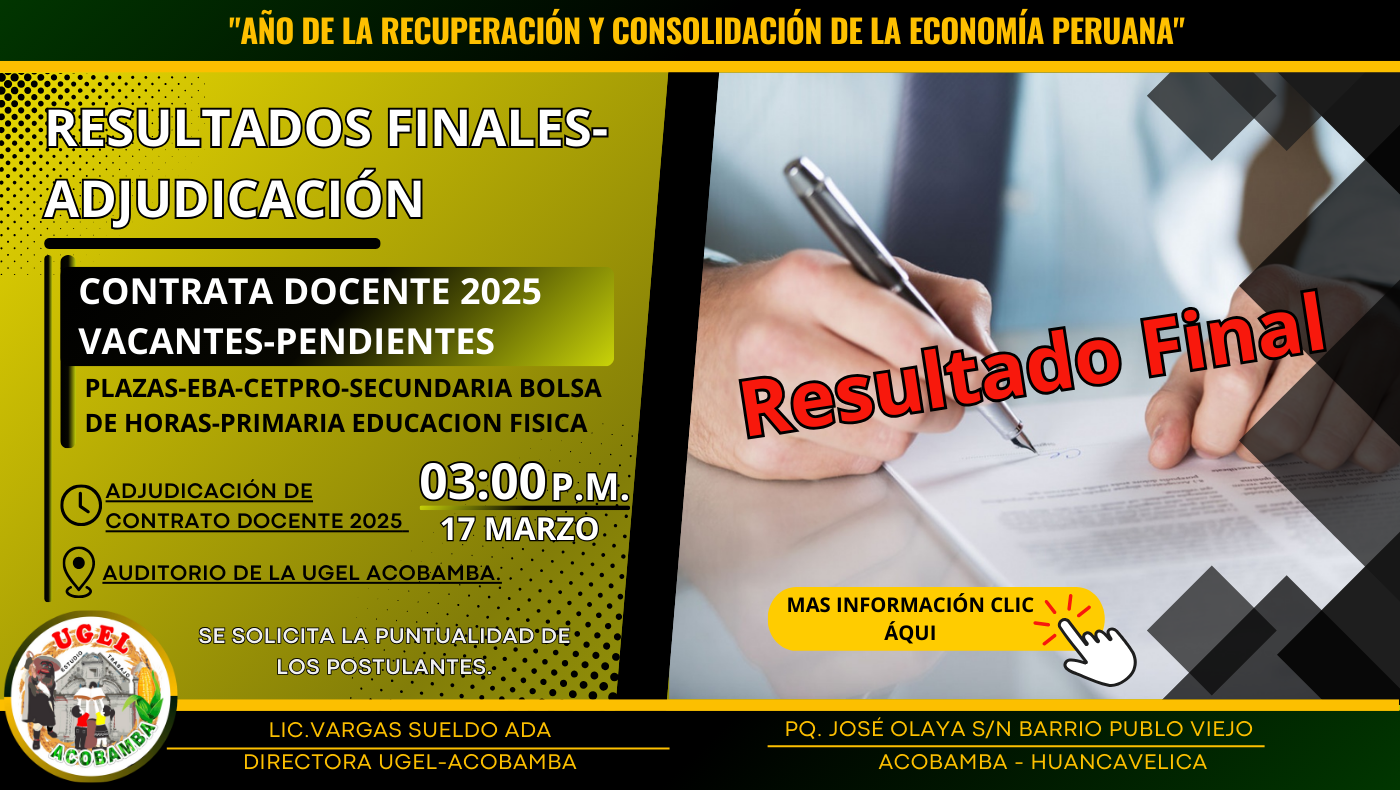 Se publican los resultados finales de la adjudicación de contrato docente 2025