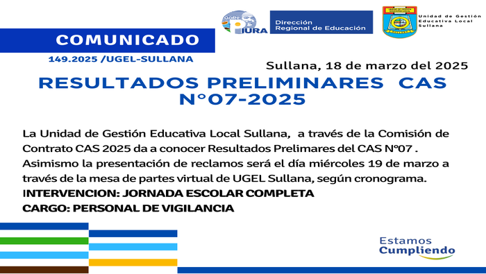 Convocatoria CAS N°07-2025 Convocatoria CAS N°07-2025