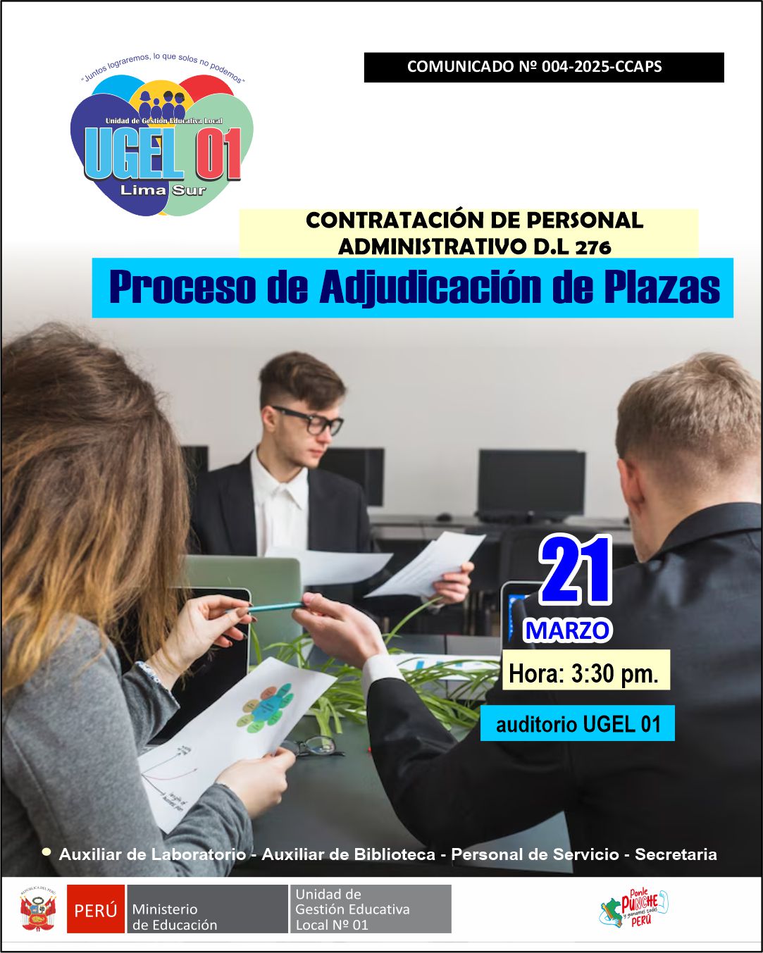 Contratación de Personal Administrativo D.L. 276 Adjudicación 21/03/2025